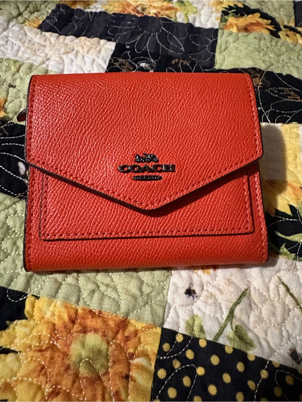 Coach Pebbled Leather Envelope Wallet in Orange Red